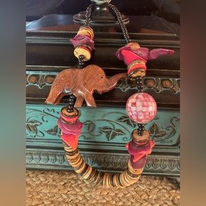 Vintage Handcarved Elephant Necklace 23”